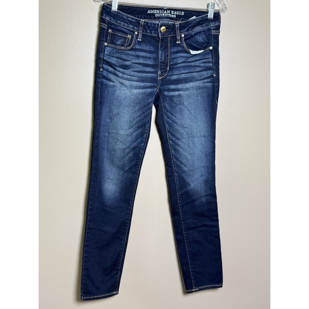 American Eagle Women Skinny Super Stretch Jeans Dark Wash Blue Size 6 29x29